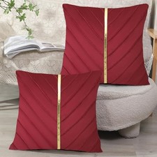 Velvet Set of 2 Throw Pillow Covers with Gold 18" x 18" Pack of 2 Wine Red