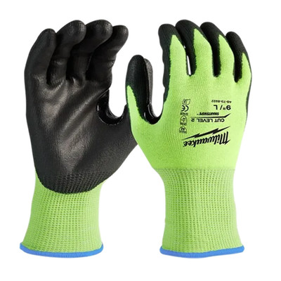 Milwaukee Hi-Vis Cut-Resistant Gloves A2 Polyurethane Dipped Work Gloves Size L