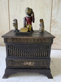 Antique Orig. 1880s J&E Kyser Rex Organ Cast Iron Mechanical Bank