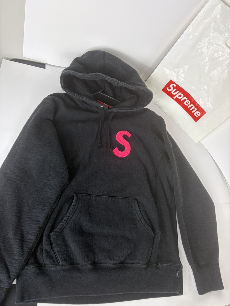 Supreme “S” logo Hoodie Black With Hot Pink S Used Good Condition