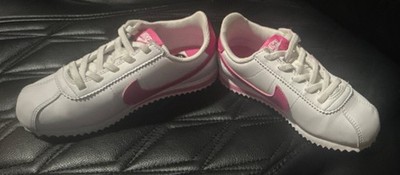 Nike Cortez Unisex Kids White/Pink Leather Lace-Up Low Top Sneakers US 11C