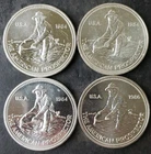 Three 1984 and One 1985 Engelhard 1oz Silver American Prospector Rounds