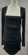 Bnwt Black SEMI SHEER Stretchy MESH BODYCON Ruffle Dress 14 Party Boohoo Cruise