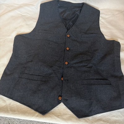 Mens Tweed Suit Vest Retro Herringbone Western Groom Formal Dress Waistcoat Vest