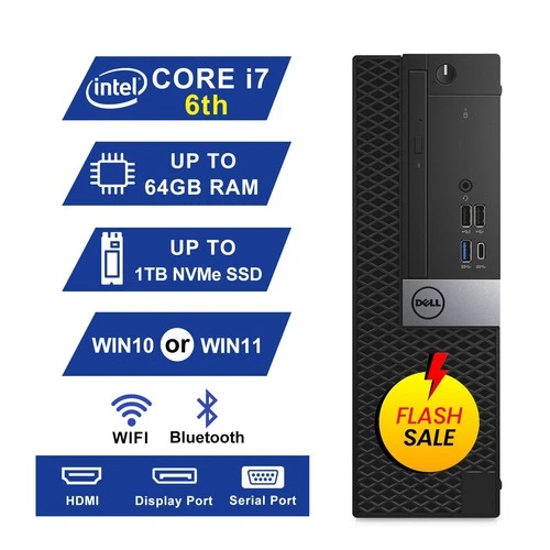 DELL OptiPlex Desktop PC i7,Up to 64GB RAM, 1TB NVME SSD,Windows 10/11,Wifi+BT