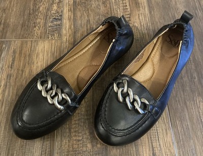 Söfft Kadyn Black Leather Chain Link Round Toe Slip On Loafer Flat Size 7.5