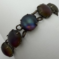 RARE UNUSUAL ANTIQUE ART DECO SILVERED BRASS PURPLE BLUE SAPHIRET GLASS BRACELET