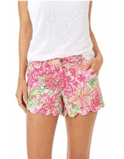 Lilly Pulitzer Buttercup Floral Shorts Pink Green Scalloped Size 14