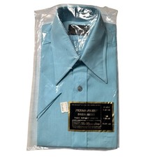 Vintage Sears Perma-Prest Dress Shirt Blue Short Sleeve Trim Regular Tapered NEW