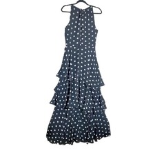 Tahari Arthur S Levine Black White Polka Dot Tiered Ruffle Halter Maxi Dress 8