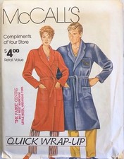 McCall’s Uncut Sewing Pattern 0011 Men’s & Misses’ Robes, Sm - XL