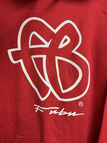 Vintage Fubu Hoodie Mens 3XL Red Sweater FB Spellout 90s Y2K Streetwear Hip-Hop - Picture 5 of 7