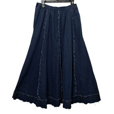 Vintage Liz E Parker Old West Praire Boho Denim Frayed Maxi Skirt Texas Sz 12