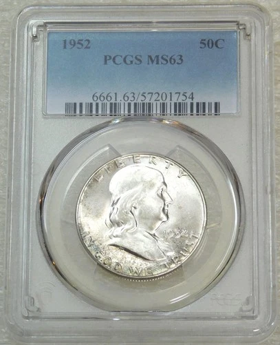 1952 P Franklin Half Dollar PCGS MS63 98% FBL Just Graded New Holder #D220C