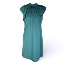 Calvin Klein Teal Ruffle Cap Sleeve Mock Neck Sheath Dress 4 Corporatecore EUC