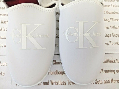 Calvin Klein Jersey Hausschuhe UK M oder L erweiterbar weiß Slipper Hausschuhe Box R£40
