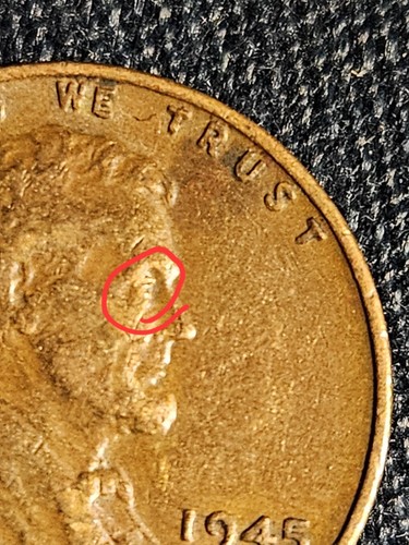 1945 Wheat Penny Errors No Mint Mark, Letters On Rim, Eye Lash, 80 Year Old - Picture 3 of 11