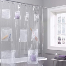 Plutreas Shower Curtain Liner with 9 Pockets, 72In X 72In Clear 