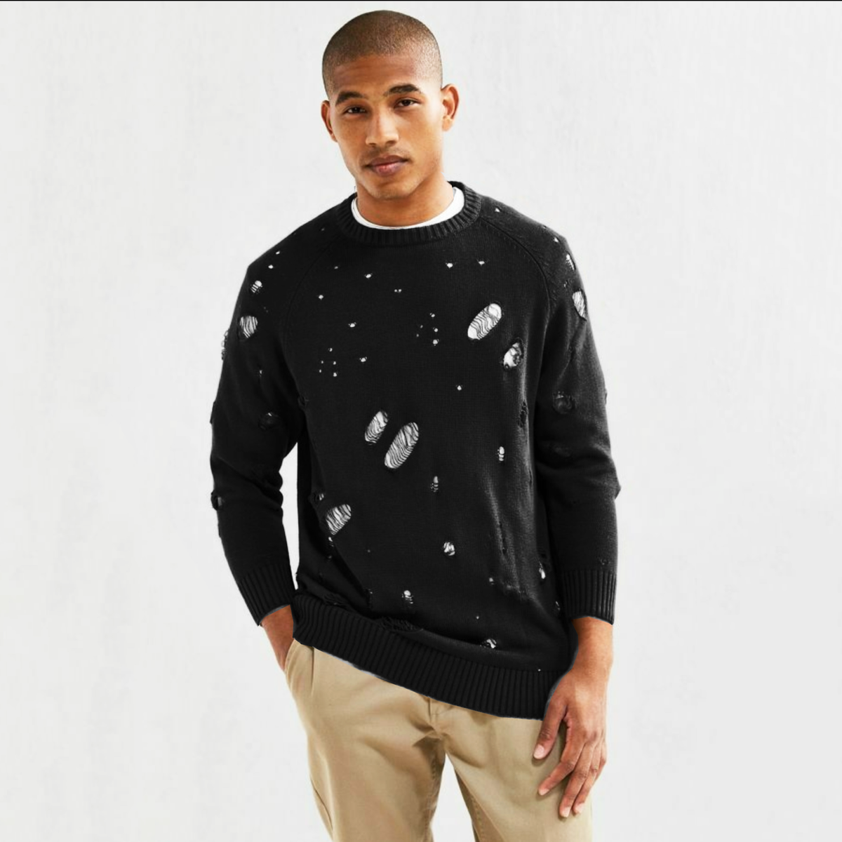 PUBLISH black cotton distressed men's sweater size L | eBay