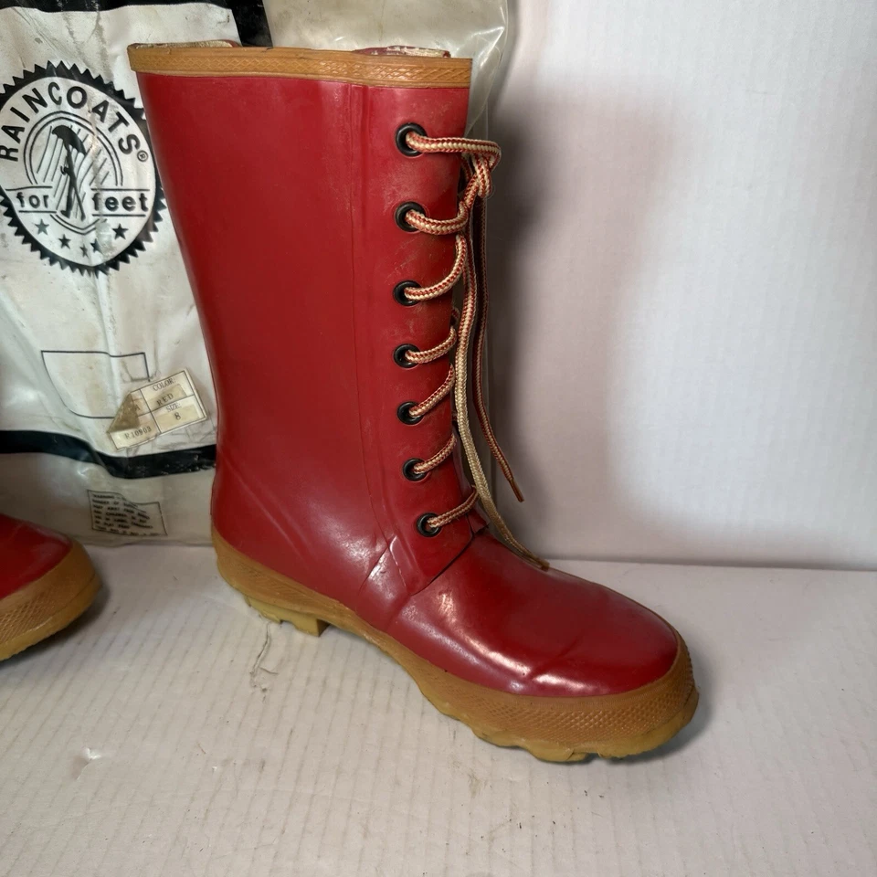 Botas de lluvia rojas vintage de los 80 para mujer talla 8 RARAS Foto 4 de 4