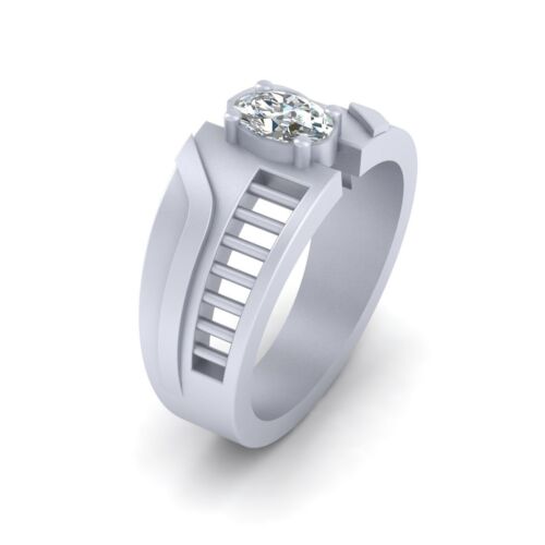 Oval Cut Simulated White Diamond Solitaire Wedding Ring For Mens Engagement Ring - 第 1/11 張圖片