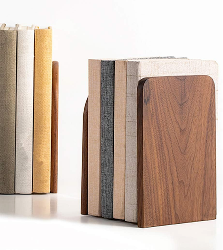 2 Pairs/4 Pieces Wood Bookends, Non Skid Black Walnut Book Stand for Home Office - 第 1/4 張圖片