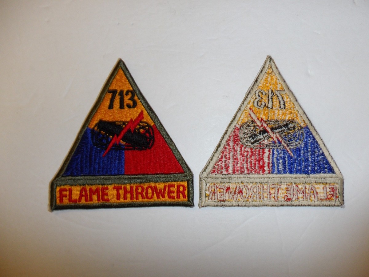 e4688 WW2 US Army Armored patch 713 Flame Thrower tab