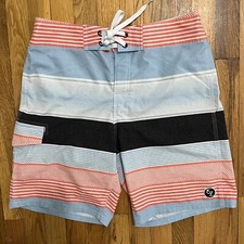 Ezekiel Pastel Blue Orange Striped Board Shorts Men s 32