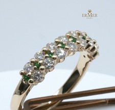 14K Solid Yellow Gold Ring, Band, Natural Gemstones, Handmade