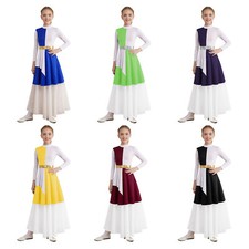 Kids Girls Dress Liturgical Dancewear Choir Costume Praise Mock Neck Modern