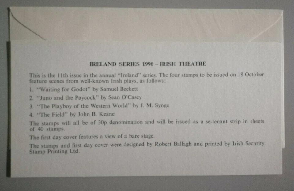 FDC Irish 1990 - Theatre (4v Stamps Cover) - Image 2 of 2