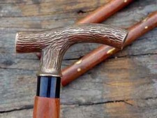 Antique Style Victorian Cane Wooden Walking Stick Brass Handle Vintage Solid