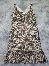 Talbots Petites Women's Lined Dress 8P Sleeveless Animal Print Tiered Brown Tan