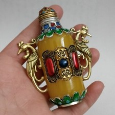 120g Collection China old antique Pure copper Inlaid with gems snuff bottle s29