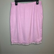 VALENTINO vintage pink 100 silk beaded fringe pencil skirt size 12