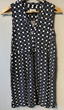 Ann Taylor Loft Dress Womens XSP Petite Sleeveless Geometric Blue Black