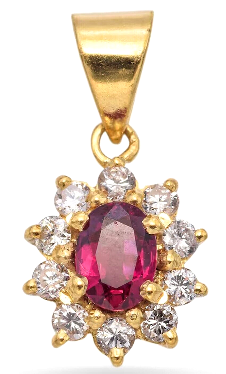0.60ct Natural Round Diamond 14K BIS Hallmarked Yellow Gold Ruby