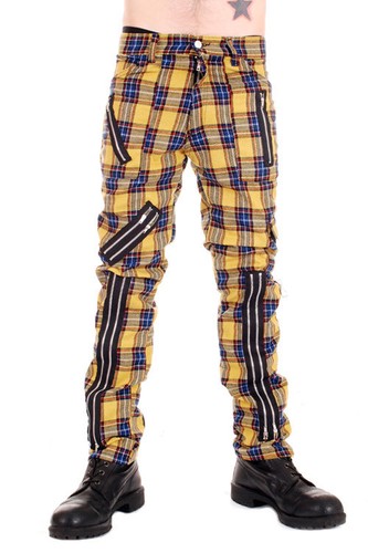 Tiger of London Uomo Punk Rock Zip Bondage Giallo Tartan Pantaloni | eBay