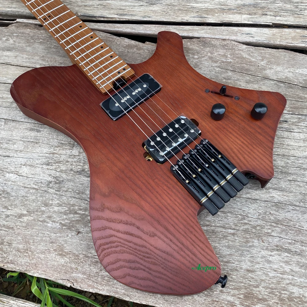 Acepro Upgraded Headless Electric Guitar Satin Brown Color P90+