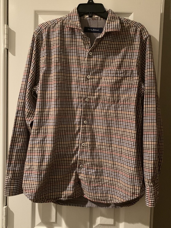 Tommy Bahama Mens Medium Long Sleeve Plaid Brown Orange Tan Button Down