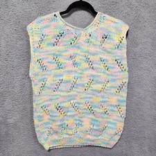 Crochet Knit 80's Vintage Colorful Sweater Size Medium-1XL Handmade Sleeveless