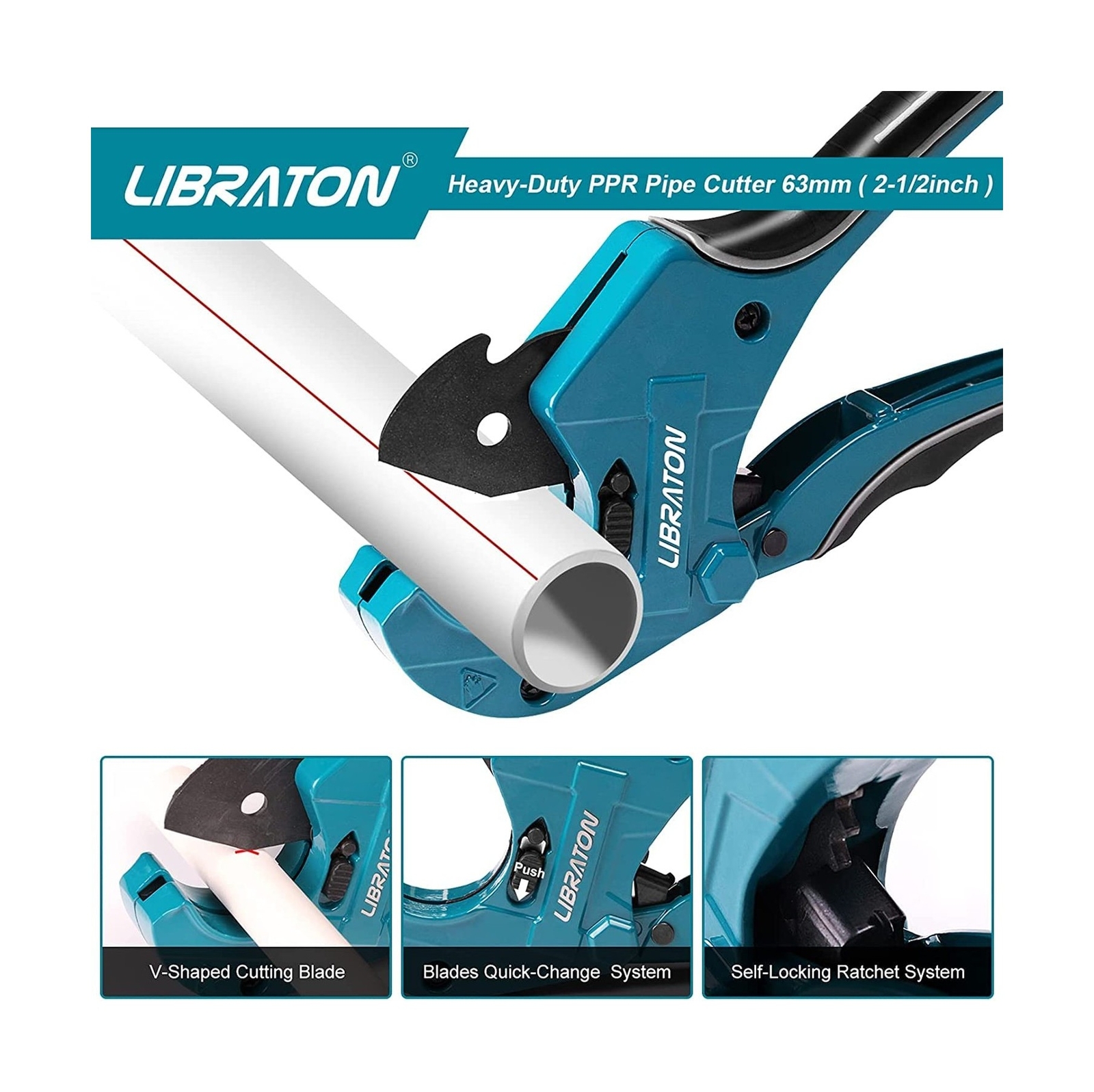 Pvc Cutter Libraton Ratchet PVC Pipe Cutter - Up To 2-1/2" For PEX, PVC, Plastic Pipes With Deburring Tool Plumbing Tools - View #13