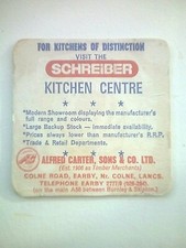 Vintage SCHREIBER - KITCHEN CENTRE / ALFRED CARTER & SONS  Beermat / Coaster