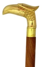 Brass Solid Vintage Designer Eagle head Wooden Walking Stick Cane Antique Gift