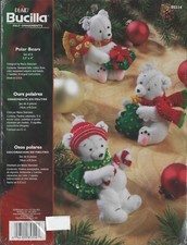 Bucilla White Polar Bear Felt Christmas Tree Ornaments KIT Set of 6 Rare HTF