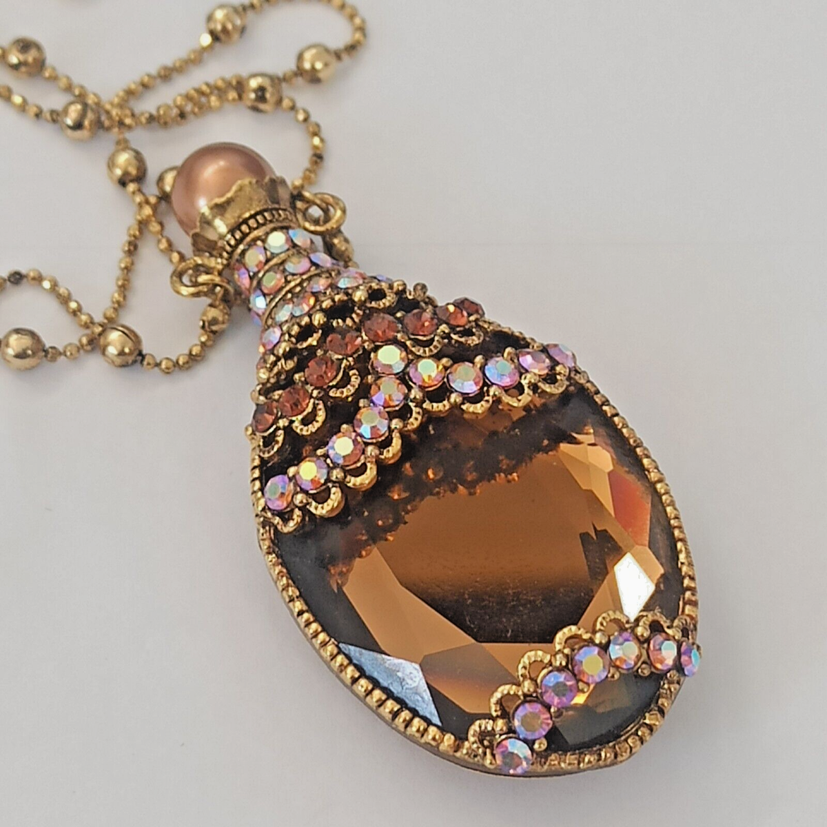 Vintage Perfume Bottle Necklace Made with AB Swarovski Crystal