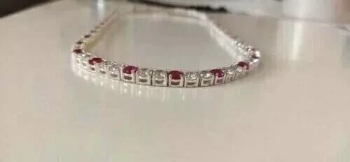 3MM Round Lab Created Ruby And Diamond Tennis Necklace 14K White Gold Plated 18" - Image 3 of 4