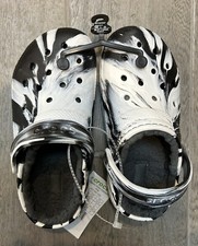 Crocs Classic Lined Marbled Clog Shoes Womens 6 Mens 4 Black White 207180-103