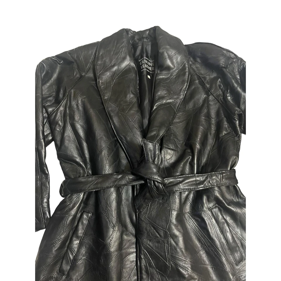 Giovanni Navarre итальянский камень из натуральной овчины кожи черный Тренч большой - Изображение 3 из 4