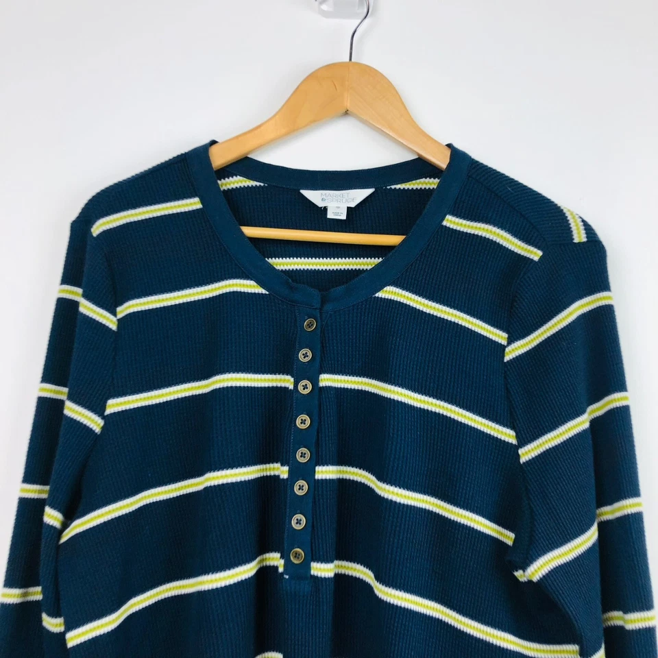 Market & Spruce Women's Striped Waffle Knit Long Sleeve Popover Shirt Size XXL - Image 3 of 4